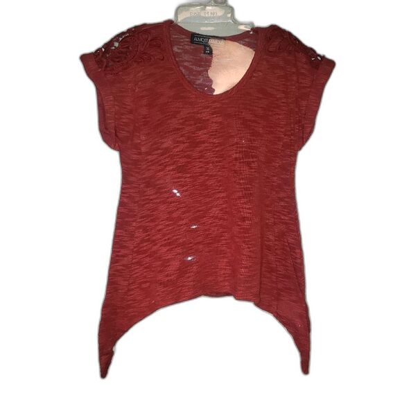 Almost Famous Red/Orange Crochet Knit Tee XS Boho Summer Top Lightweight Casual - Picture 1 of 7